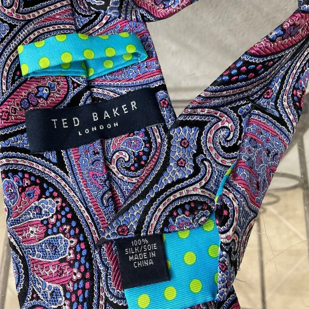 TED BAKER Men's Tie long Textured  100% Silk Necktie Paisley 60.5” x 3.3/4
